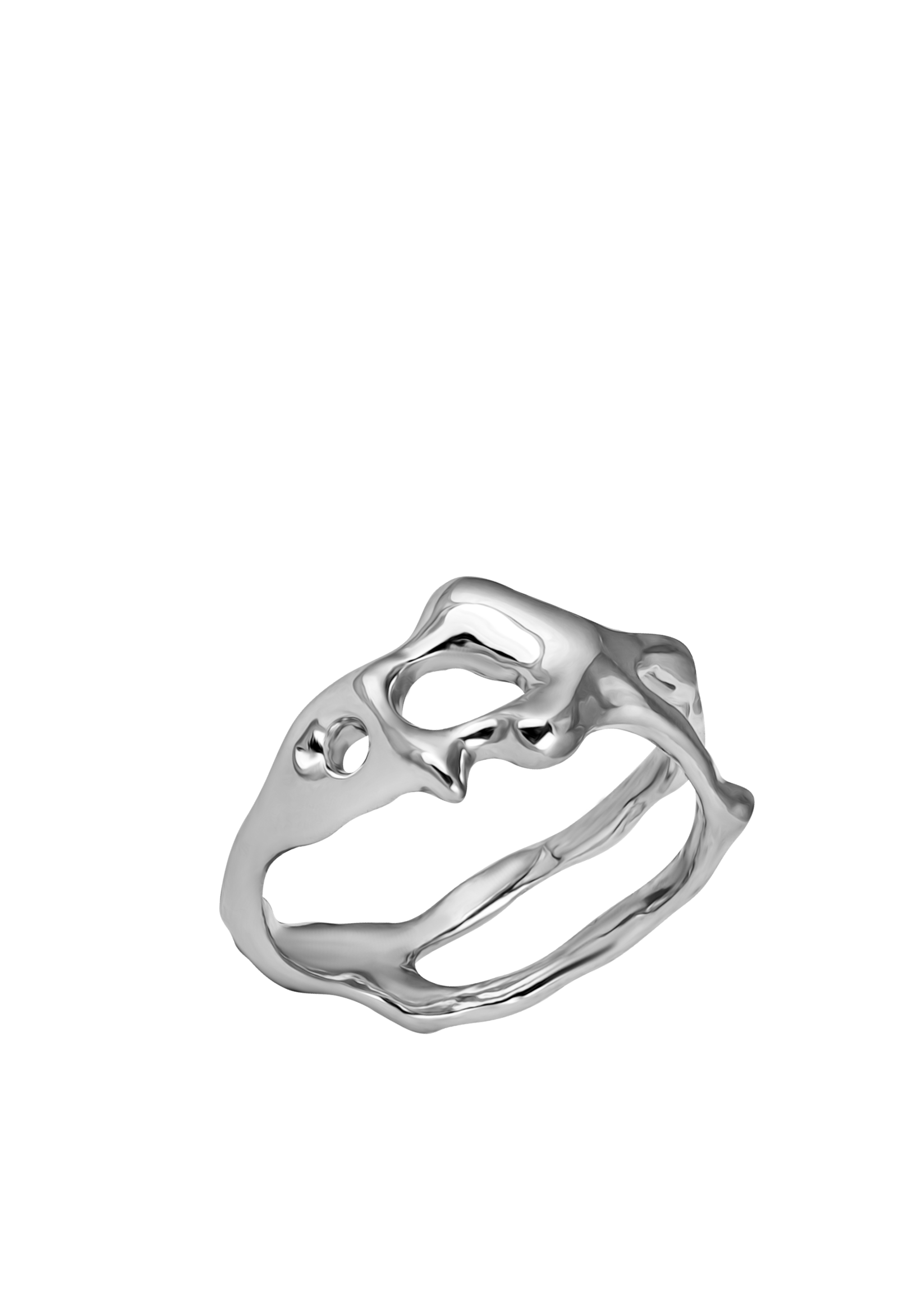 BQ-4 asymmetric recycled 925 sterling silver ring with organic cut-outs by BROQ - handcrafted in Kyiv