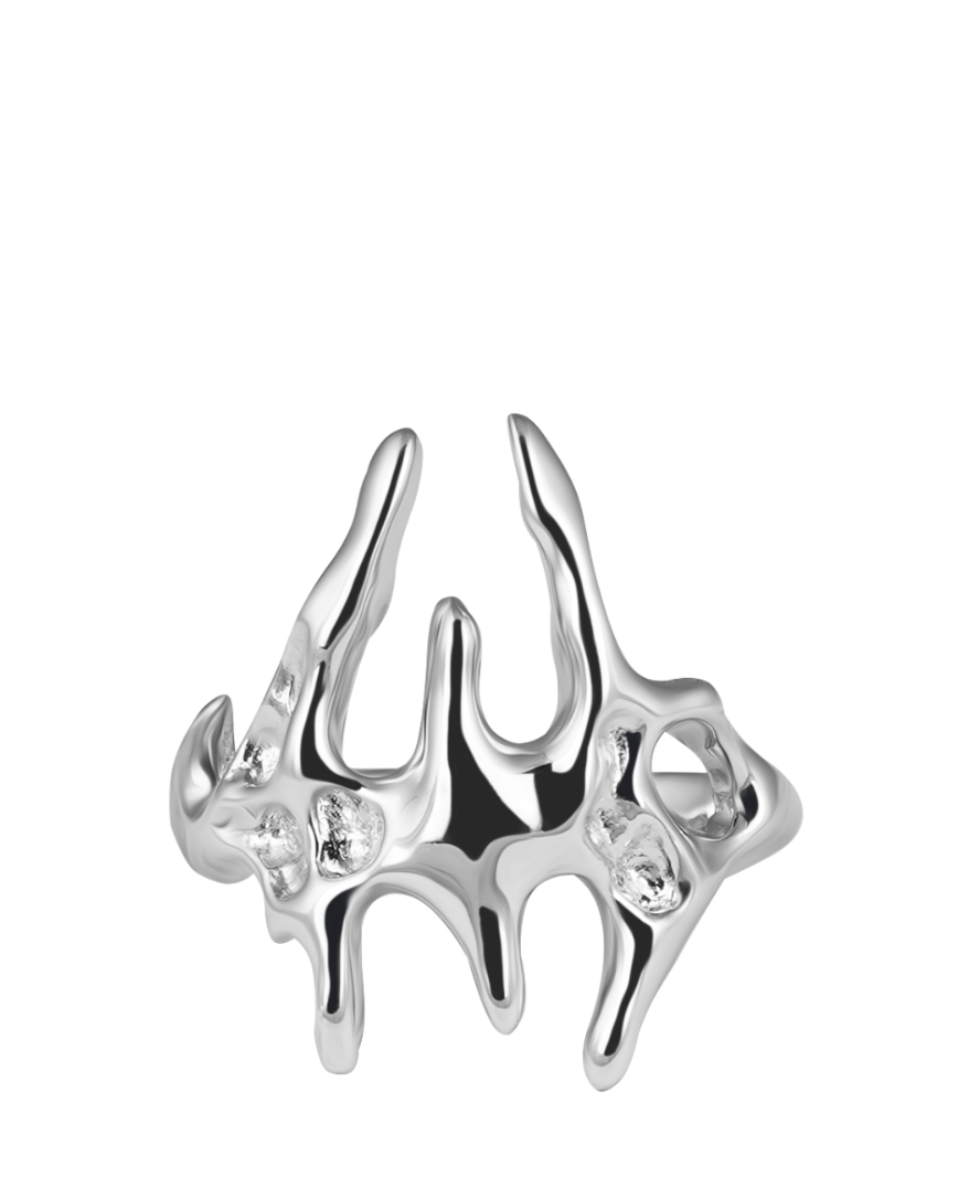 Silver antler-shaped earring on a white background